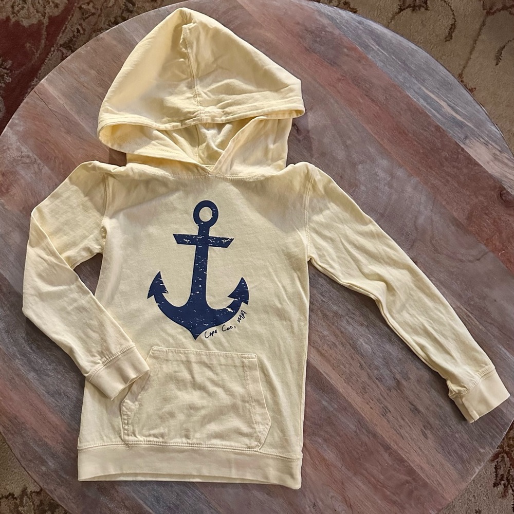 RagWear Yellow Long Sleeve Tee Cape Cod Hoodie Anchor Sz Kids S, fits Boys 7